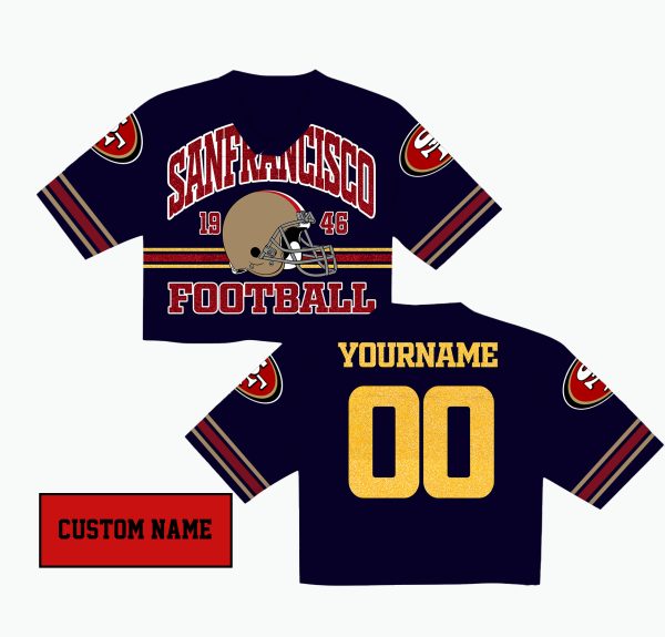 Personalized San Francisco 49ers CropTop Jersey Glitter Design - Image 2