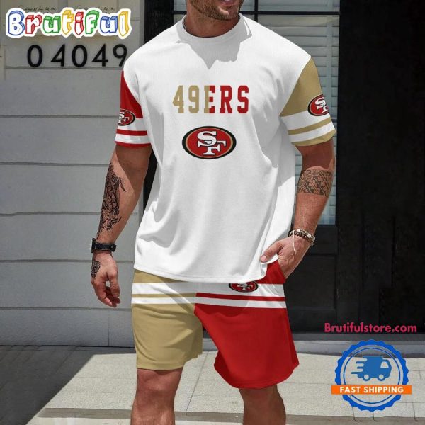 NFL San Francisco 49ers White Logo Team Design T Shirt And Shorts Set