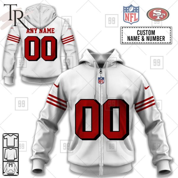 Personalized NFL San Francisco 49ers White Jersey Hoodie Sweater Tshirt