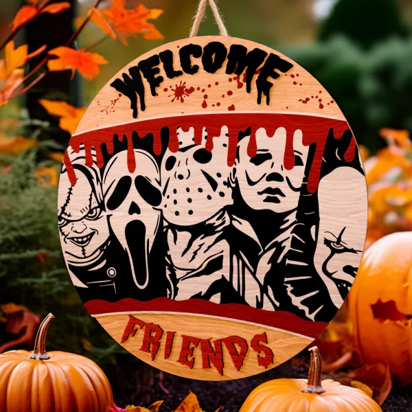 Friends Welcome Horror Wood Sign, Halloween Door Decor, Scary Movie, Michael Myers, Chucky - Image 7