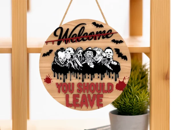 You Should Leave, Welcome Sign For Front Porch, Gifts For Horror Movie Buffs, Jason Voorhees, Freddy Krueger - Image 8