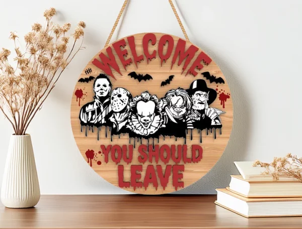 You Should Leave, Wooden Halloween Signs, Halloween Front Door Decor, Horror Fan Gifts, Michael Myers, Chucky - Image 12