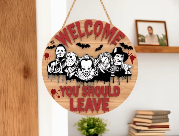 You Should Leave, Wooden Halloween Signs, Halloween Front Door Decor, Horror Fan Gifts, Michael Myers, Chucky - Image 10
