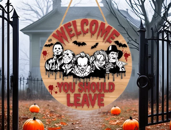 You Should Leave, Wooden Halloween Signs, Halloween Front Door Decor, Horror Fan Gifts, Michael Myers, Chucky - Image 13