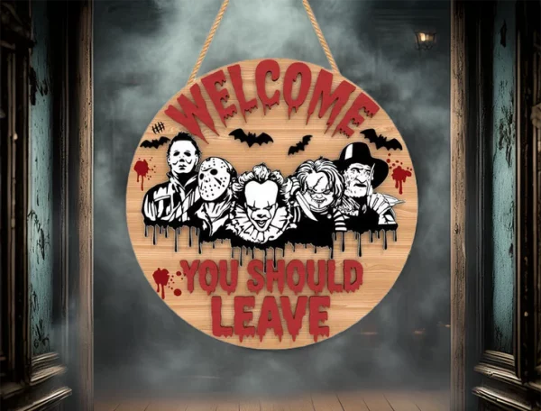 You Should Leave, Wooden Halloween Signs, Halloween Front Door Decor, Horror Fan Gifts, Michael Myers, Chucky - Image 7