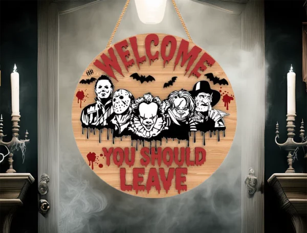 You Should Leave, Wooden Halloween Signs, Halloween Front Door Decor, Horror Fan Gifts, Michael Myers, Chucky - Image 6