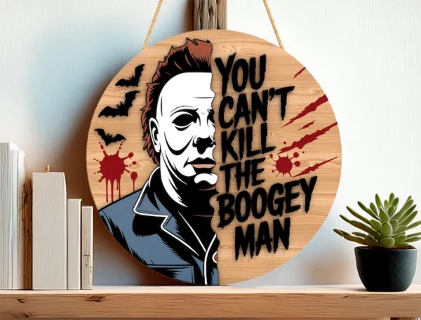 You Can't Kill The Boogie Man, Welcome Sign For Front Porch, Halloween Door Decoration Ideas, Horror Fan Gifts, Michael Myers - Image 3