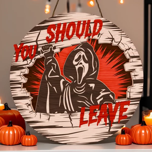 Ghostface Decor, You Should Leave, Welcome to The Porch Signs, Spooky Season, Halloween Decor Outdoor - Image 7