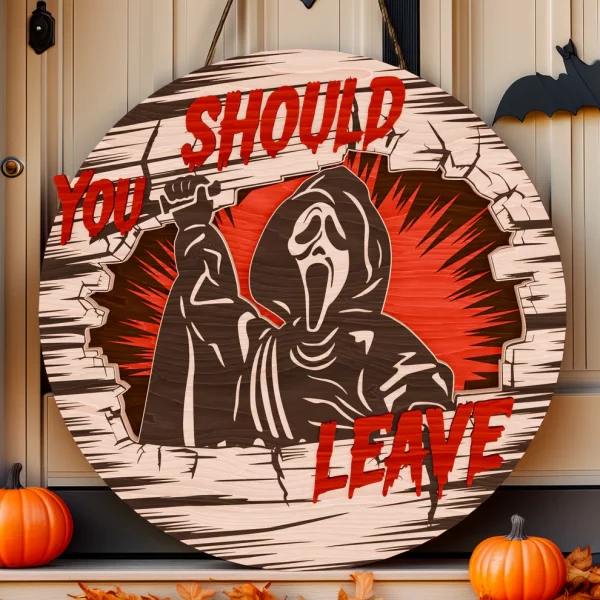Ghostface Decor, You Should Leave, Welcome to The Porch Signs, Spooky Season, Halloween Decor Outdoor - Image 3