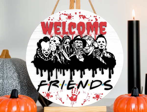 Spooky Friends Horror Welcome Door Sign, Halloween Door Hanger, Creepy Halloween Characters, Scary Halloween Decorations - Image 6