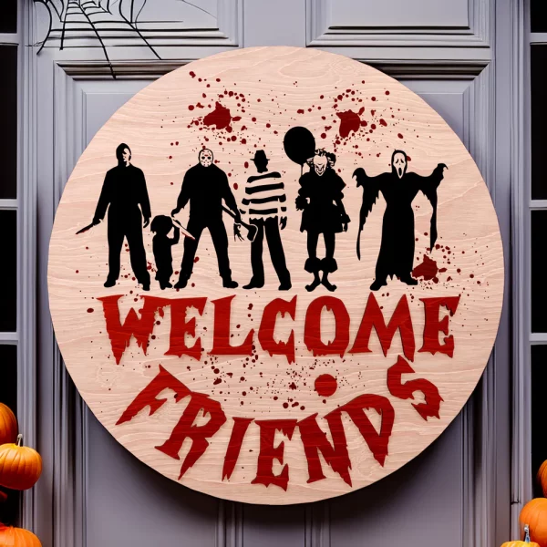 Welcome Sign, Horror Movie Characters, Spooky Halloween Decor, Halloween Door Hanger, Halloween Decoration - Image 4