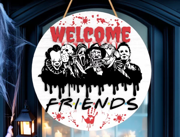 Spooky Friends Horror Welcome Door Sign, Halloween Door Hanger, Creepy Halloween Characters, Scary Halloween Decorations - Image 7
