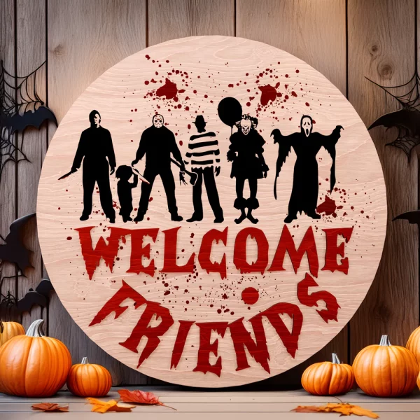 Welcome Sign, Horror Movie Characters, Spooky Halloween Decor, Halloween Door Hanger, Halloween Decoration