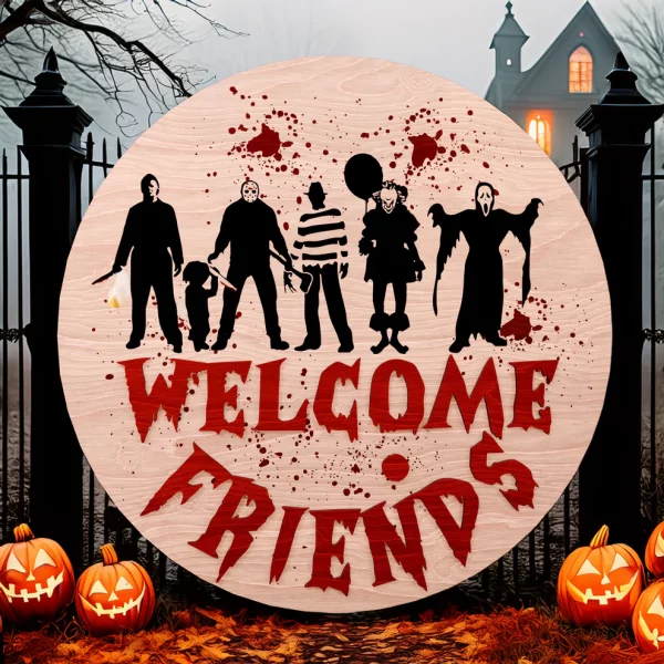 Welcome Sign, Horror Movie Characters, Spooky Halloween Decor, Halloween Door Hanger, Halloween Decoration - Image 5