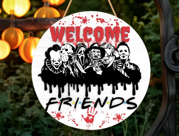 Spooky Friends Horror Welcome Door Sign, Halloween Door Hanger, Creepy Halloween Characters, Scary Halloween Decorations - Image 10