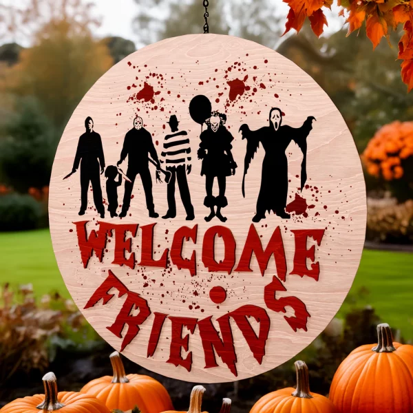 Welcome Sign, Horror Movie Characters, Spooky Halloween Decor, Halloween Door Hanger, Halloween Decoration - Image 6