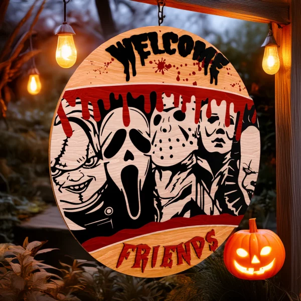 Friends Welcome Horror Wood Sign, Halloween Door Decor, Scary Movie, Michael Myers, Chucky - Image 8