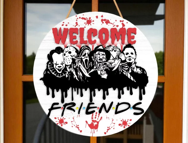 Spooky Friends Horror Welcome Door Sign, Halloween Door Hanger, Creepy Halloween Characters, Scary Halloween Decorations - Image 5
