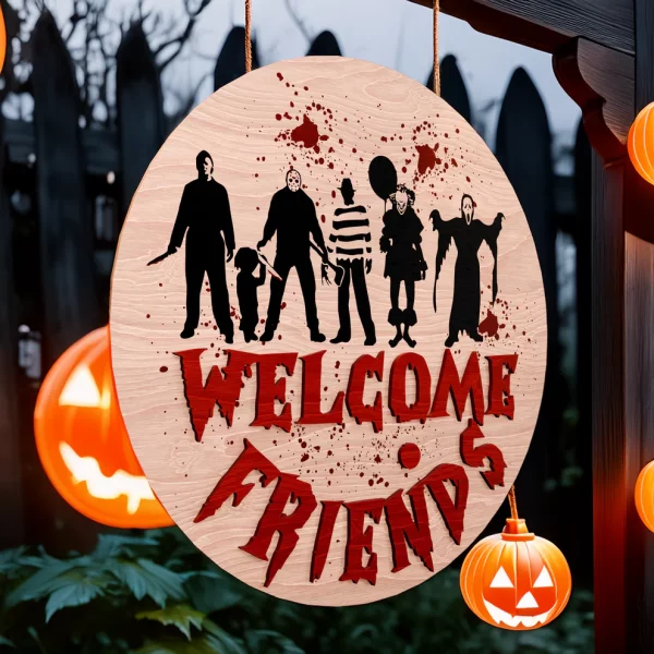 Welcome Sign, Horror Movie Characters, Spooky Halloween Decor, Halloween Door Hanger, Halloween Decoration - Image 7