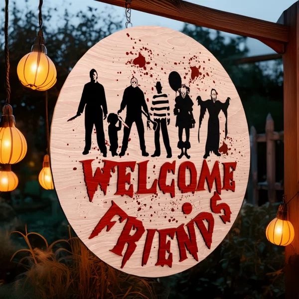Welcome Sign, Horror Movie Characters, Spooky Halloween Decor, Halloween Door Hanger, Halloween Decoration - Image 3