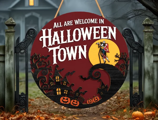 Halloweentown Sign, Welcome Sign, Halloween Door Sign, Creepy Halloween Characters, Halloween Decorations - Image 6