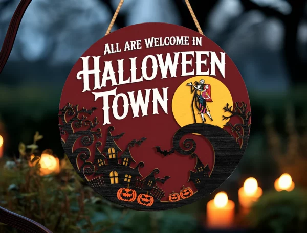 Halloweentown Sign, Welcome Sign, Halloween Door Sign, Creepy Halloween Characters, Halloween Decorations - Image 5