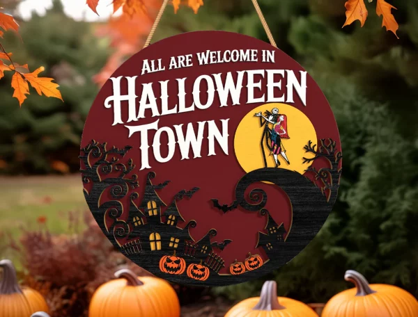 Halloweentown Sign, Welcome Sign, Halloween Door Sign, Creepy Halloween Characters, Halloween Decorations - Image 4