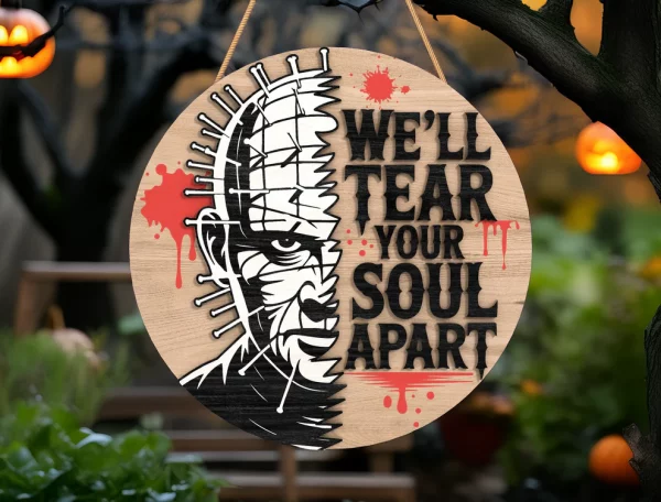 We'll Tear Your Soul Apart, Wooden Halloween Signs, Horror Fan Gifts, Halloween Decorations Outdoor, Hellraiser - Image 3