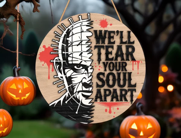 We'll Tear Your Soul Apart, Wooden Halloween Signs, Horror Fan Gifts, Halloween Decorations Outdoor, Hellraiser - Image 2