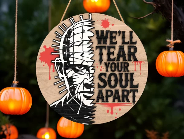 We'll Tear Your Soul Apart, Wooden Halloween Signs, Horror Fan Gifts, Halloween Decorations Outdoor, Hellraiser - Image 4