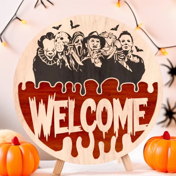 Welcome Sign, Halloween Door Hanger, Halloween Decoration, Horror Fan Gifts, Chucky, Freddy Krueger - Image 6