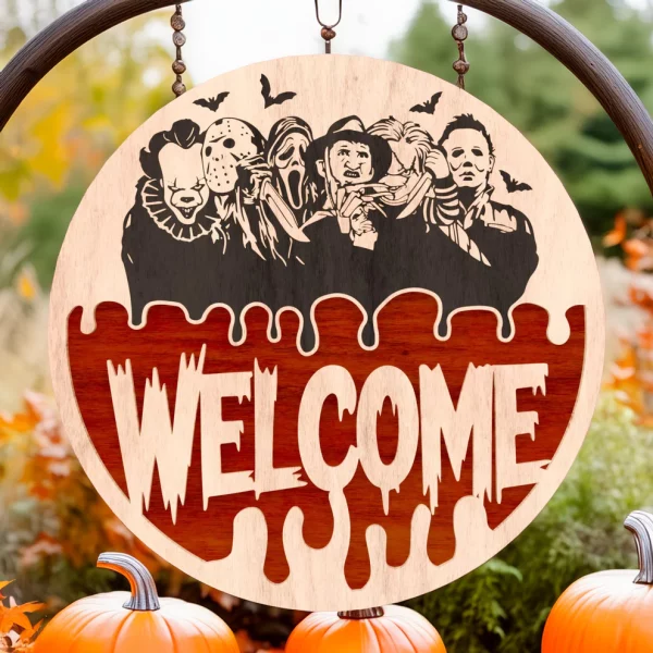 Welcome Sign, Halloween Door Hanger, Halloween Decoration, Horror Fan Gifts, Chucky, Freddy Krueger - Image 2