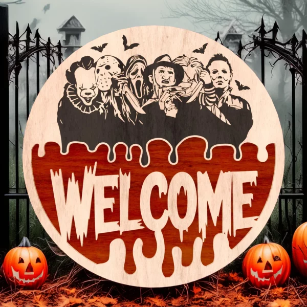 Welcome Sign, Halloween Door Hanger, Halloween Decoration, Horror Fan Gifts, Chucky, Freddy Krueger - Image 5