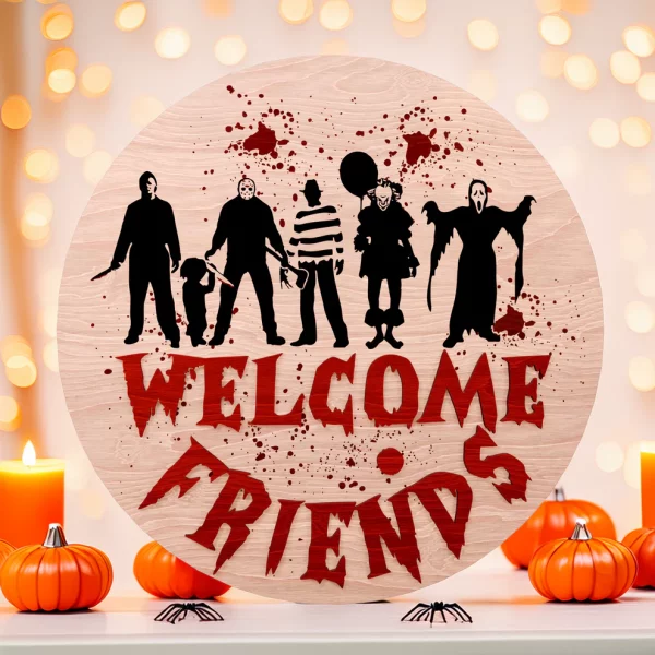 Welcome Sign, Horror Movie Characters, Spooky Halloween Decor, Halloween Door Hanger, Halloween Decoration - Image 8
