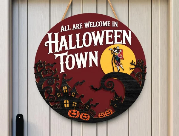 Halloweentown Sign, Welcome Sign, Halloween Door Sign, Creepy Halloween Characters, Halloween Decorations - Image 2