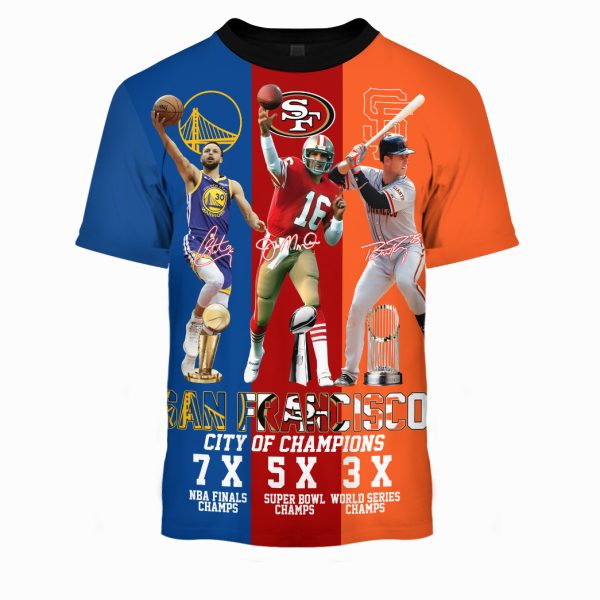 Personalized San Francisco City Of Champions Golden State Warrios 49ers Giants Steven Curry, Joe Montana, Buster Posey - Image 3