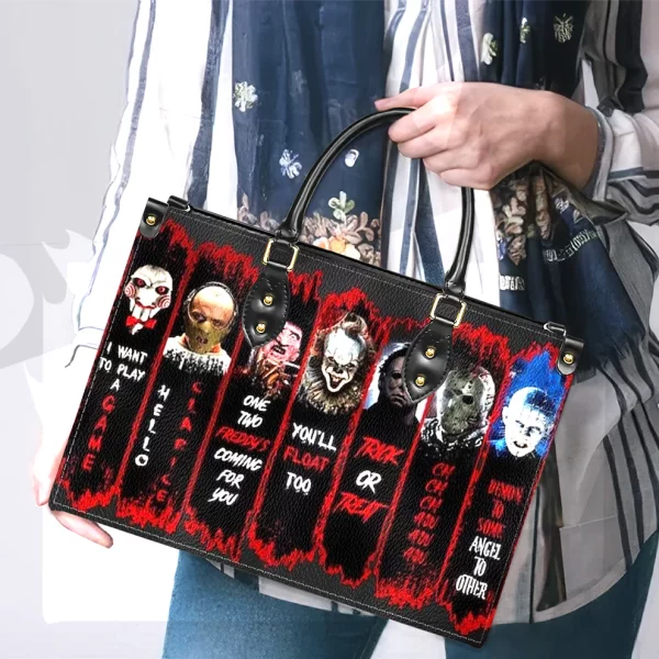 Horror Movie Characters Leather Handbag With Wallet - Just A Girl Who Loves Horror Movies Purse Handbag Set - Halloween Gift - Image 6