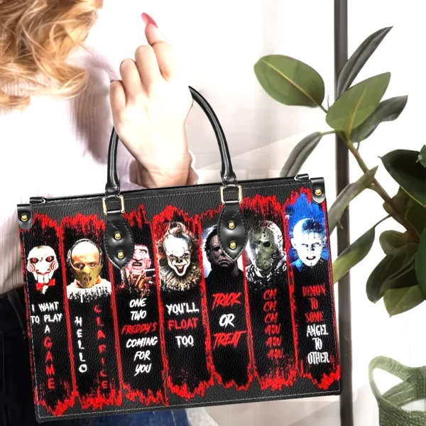 Horror Movie Characters Leather Handbag With Wallet - Just A Girl Who Loves Horror Movies Purse Handbag Set - Halloween Gift - Image 4