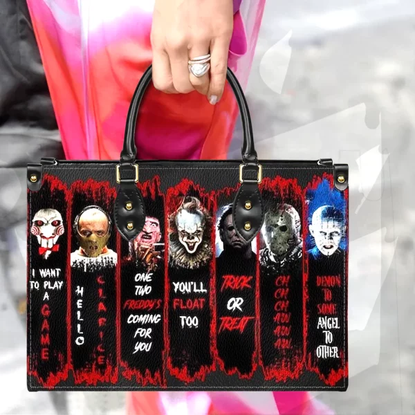Horror Movie Characters Leather Handbag With Wallet - Just A Girl Who Loves Horror Movies Purse Handbag Set - Halloween Gift - Image 5