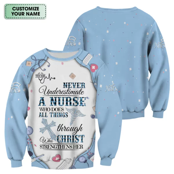 Personalized Nursing Bible Verse Scrub – Faith “All Things Through Christ” Top, Religious Gift for Healthcare Professional - Image 6