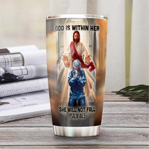 Personalized 20oz Nurse Tumbler God Is Within Her She Will Not Fall Bible Emergency Numbers - Image 2