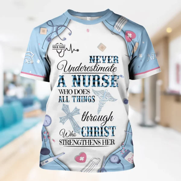 Personalized Nursing Bible Verse Scrub – Faith “All Things Through Christ” Top, Religious Gift for Healthcare Professional - Image 14