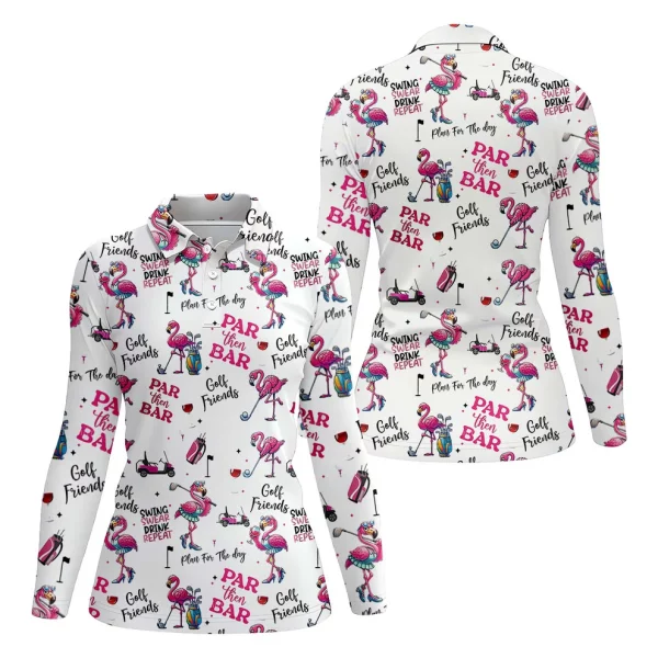 Par Then Bar Flamingo Polo – Funny Women’s Golf Shirt, Custom Ladies Golf Apparel - Image 2