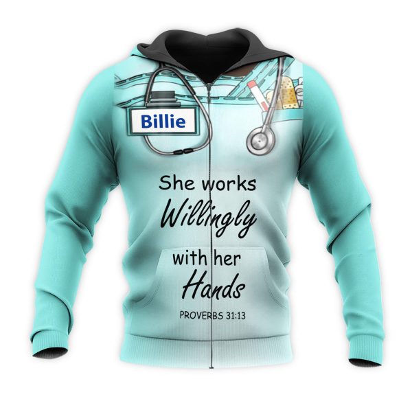 Personalized Nurse 3D Hoodie She Works Willingly With Her Hands - Image 3