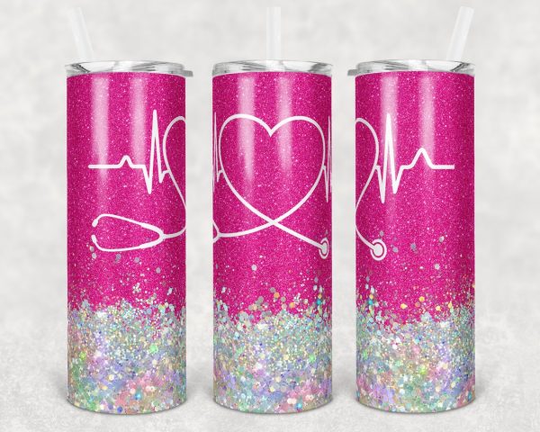 Nurse Skinny Tumbler Stethoscope Glitter Skinny Tumbler - Image 2