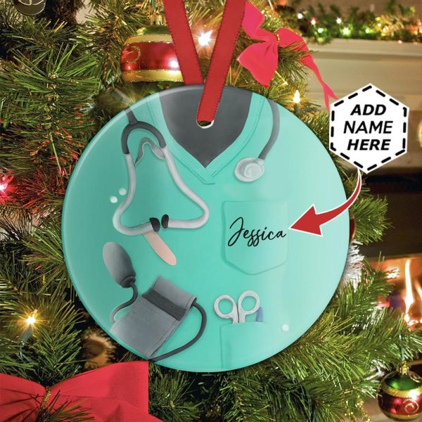 Personalized Nurse Ceramic Ornament Blue Uniform