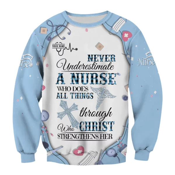 Personalized Nursing Bible Verse Scrub – Faith “All Things Through Christ” Top, Religious Gift for Healthcare Professional - Image 7