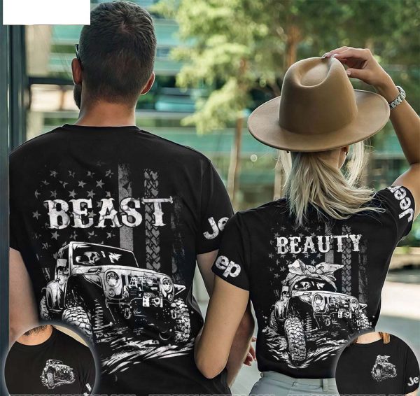 Matching Jeep Couple 3D All Over T-shirt Beast Beauty