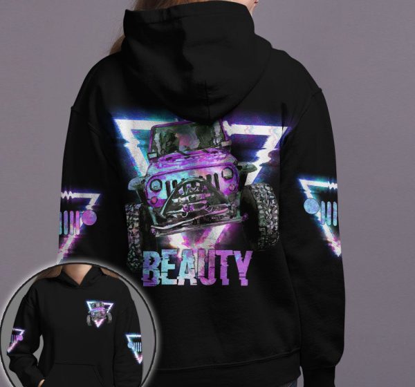 Matching Jeep Couple All Over Print Hoodie Beast & Beauty - Image 2