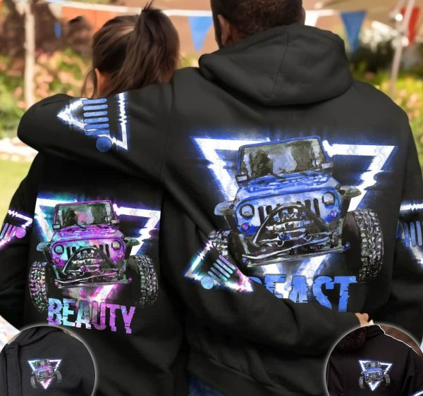Matching Jeep Couple All Over Print Hoodie Beast & Beauty
